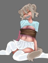 1girls bruising dog_ears dog_girl dog_tail light_bondage request requested rope rope_bondage ropes shaded shirt_lifted sillypuppy69 simple_background sitting skirt taped_mouth thighhighs tied_up twintails