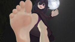 3d 3d_(artwork) artist_request barefoot dress feet female foot_fetish full_moon game_freak giantess goth goth_girl hex_maniac long_hair looking_at_viewer looking_down moon night night_sky open_mouth panties pokemon purple_eyes purple_hair purple_panties smile soles soles_fetish solo toes upskirt