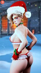 3d areolae ass big_ass blonde_hair blue_eyes blush bra breasts christmas christmas_outfit clothed earrings female female_only fingerless_gloves gloves hair_over_one_eye hands_on_hips hat highres holidays human jack-o'-lantern_earrings jingle_bell king's_row_(map) lawzilla3d lingerie looking_at_viewer looking_back mercy nightfallstudio nippleless_clothes nipples outdoors overwatch panties patreon_logo puffy_nipples red_bra red_panties santa_hat short_hair snow snowing solo url