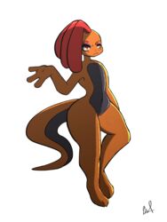 1girls 3_fingers 3_toes anthro blaketheflareon embarrassed feet female flat_chest nintendo no_nipples nude orange_scales pokémon_(species) pokemon pokemon_bw pussy scales scrafty solo thick_thighs toes video_games wide_hips