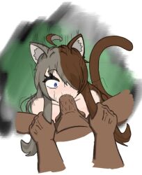 1boy 1girls big_breasts blowjob blush breasts brown_hair cat_ears cat_tail catgirl ciblesgd dark-skinned_male dark_skin deltarune female forced forced_oral gray_hair green_background grey_hair light-skinned_female light_skin male motion_lines oral penis pulling pulling_hair purple_eyes the_observer_h undertale undertale_(series) white_background youtube youtuber