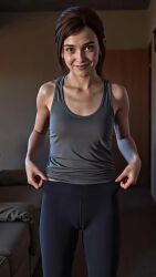 1girls 3d_render ai_generated animated brown_hair ellie ellie_(the_last_of_us) ellie_williams female female_only pants petite photorealism photorealistic pulling_down_pants pussy realistic shirt smiling standing tagme the_last_of_us tlou video yoga_pants