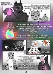absurd_res anthro blind_eye bodily_fluids canid canine canis claws cleaning_tool clothed clothing comic cum darius_(picantetortuga) digital_media_(artwork) dumb_bitch_juice duo ear_piercing ear_ring english_text excessive_cum excessive_genital_fluids facial_scar felid fur genital_fluids genitals gesture glowing hand_gesture hi_res horn juno_(picantetortuga) magic male male/male mammal mop mopping muscular mythological_canine mythological_creature mythology nipples onomatopoeia pantherine penis picantetortuga piercing pointing potion potion_bottle ring_piercing scar simple_background smile smirk smirking_at_another sound_effects sweat tail teeth text tiger tusks werecanid werecanine werecreature window wolf