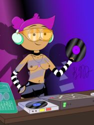 breasts enid hdkyle headphones nipples ok_k.o.!_let's_be_heroes purple shorts sunglasses topless