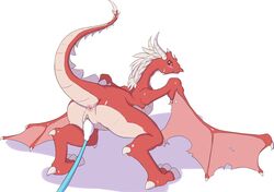 2014 blush claws cotton_swab dragon female feral hi_res horn improvised_sex_toy looking_at_viewer looking_back membranous_wings micro miketheuser penetration pussy raised_tail red_eyes scalie solo vaginal_penetration wings wyvern