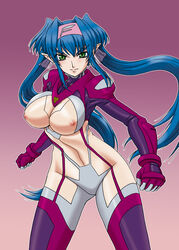 breasts clothing green_eyes headband klan_klein large_breasts macross macross_frontier misnon_the_great pointy_ears tied_hair twintails