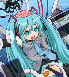 1girls affront_to_nature blue_hair brain brain_fuck brainwashing guro hatsune_miku large_breasts lobotomy long_hair medical medical_instrument nail_polish necktie no_pupils tears tentacle tongue_out twintails vocaloid