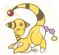 2007 ampharos anal_beads breasts cautioncat color female female_only insertion nintendo nude pokemon pokemon_(species) side_view solo tagme tear