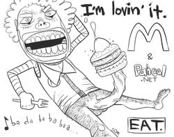 bent_penis big_mac bottomless burger burger_fucking clown clown_boy clown_makeup crazy_face food food_penetration fork hairy_balls hairy_legs hand_behind_head long_penis looking_at_viewer male male_only mascot mcdonald's mouth_open penetration ronald_mcdonald som sound_effects veiny_penis what