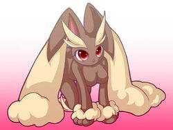 all_fours breasts brown_fur color exposed_breasts female female_only fur furry furry_breasts furry_ears furry_only long_ears lopunny nintendo open_eyes pokemon pokemon_(species) red_eyes solo