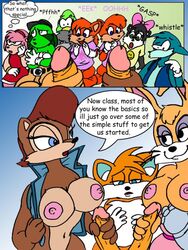 age_difference amy_rose anthro archie_comics areola black_nose blue_eyes bottomless breasts brown_fur brown_hair bunnie_rabbot canine chipmunk cleavage closed_eyes comic cybernetics cyborg diphallia diphallism english_text eyelashes eyeshadow fbz female fox fur furry furry_only hairbow handjob hedgehog lagomorph large_breasts larger_female male mammal mobian_(species) multi_penis multiple_females mustelid nipples open_mouth orange_fur penis penis_grab rabbit rodent sally_acorn sega shirt_pull sitting size_difference skunk smaller_male smile sonic_(series) sonic_satam sonic_the_hedgehog_(archie) sonic_the_hedgehog_(comics) sonic_the_hedgehog_(series) sound_effects speech_bubble straight tail tails tan_fur teacher's_pets text thought_bubble twins two_tone_fur undressing vest watching whiskers white_fur