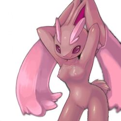 breasts brown_fur color exposed_breasts female female_only front_view fur furry furry_breasts furry_ears furry_tail long_ears lopunny nintendo non-human_areolae open_eyes pink_eyes pok&eacute;mon_(species) pokemon pokemon_(species) pose posing pussy shiny_pokemon solo tail vulva white_background