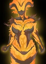 1girls armor atronach banga-kun breasts female female_only fire flame_atronach orange_body skyrim solo the_elder_scrolls thong video_games