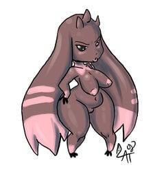 breasts cautioncat color digimon exposed_breasts female female_only lopmon solo