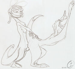 2007 crossover daxter disney jak_and_daxter male_only meerkat monochrome ottsel penis sketch testicles the_lion_king timon weaselgrease xyanth