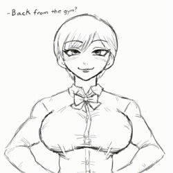 1girls 1unknown 2025 2d 2d_animation abs animated athletic_female bed biceps black_and_white blush breasts bulging_muscles cmgjim consensual consensual_groping disembodied_hands dressed_undressed english_text eyebrows_visible_through_hair eyelashes female female_focus fit_female flexing flexing_bicep gif groping_breasts human monochrome muscles muscular muscular_arms muscular_female nipples nude nude_female original original_character shirt short_hair smile tagme text tight_clothing tomboy