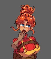big_breasts bondage breasts cerbiz disembodied_hand female holding_tongue kinky looking_away mechanic_(terraria) open_mouth re-logic terraria tied_up tongue tongue_out