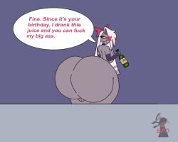 amazon_prime angel arm_sleeve arm_sleeves ass ass_focus big_ass big_booty big_booty_juice big_breasts big_butt birthday birthday_cake birthday_gift blind_peacock_draws_(artist) bottle bottle_in_hand bow bowtie breasts cake cake_frosting choke_collar close_up close_up_panel collar commentary_request contest_entry eye_patch eyepatch female frosting hazbin_hotel long_hair nrjnsfw pink_eyes pussy pussy_focus sitting sitting_on_cake sitting_on_desk text text_bubble vaggie vaggie_(hazbin_hotel) white_hair zoom_in