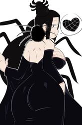 1girls arachne_(soul_eater) arachne_gorgon arachnid_humanoid ass black_dress goth jinu looking_at_viewer looking_back older_female smile soul_eater spider tagme thick_ass thick_thighs witch