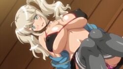 1girls ahoge animated areola areolae areolae_visible_through_clothing bare_shoulders big_breasts big_pussy black_bikini blonde_female blonde_hair blue_eyes bra breasts chocker ecchi_na_onee-chan_ni_shiboraretai erect_nipples female grey_legwear grey_thighhighs gyaru hentai huge_breasts jacket large_breasts leopard_print leopard_print_panties long_twintails megumi_(ecchi_na_onee-chan_ni_shiboraretai) nail_polish navel nipples nipples_visible_through_clothing open_jacket panties puffy_nipples purple_panties pussy rubbing_pussy rubbing_pussy_through_clothing skirt spread_legs tan tan-skinned_female tan_body tan_skin thick_thighs thighhighs track_jacket twintails yellow_nails