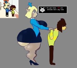 1boy 1boy1girl 1girls big_ass big_breasts big_butt carol_holiday deltarune deltarune_tomorrow english english_commentary english_dialogue english_language english_text female giant_ass giantess justelm25 kris_(deltarune) no_sex rule_63 teen_boy text text_box text_bubble toby_fox toby_fox_(copyright) video_game video_game_character video_game_franchise video_games