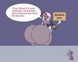 amazon_prime angel arm_sleeve arm_sleeves ass ass_focus big_ass big_booty big_booty_juice big_breasts big_butt birthday birthday_cake birthday_gift blind_peacock_draws_(artist) bottle bottle_in_hand bow bowtie breasts cake cake_frosting choke_collar close_up close_up_panel collar commentary_request contest_entry eye_patch eyepatch female frosting hazbin_hotel long_hair nrjnsfw pink_eyes pussy pussy_focus sitting sitting_on_cake sitting_on_desk text text_bubble vaggie vaggie_(hazbin_hotel) white_hair zoom_in