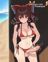 1futa 2025 ai_generated artist_name bikini blush bow breasts breasts breasts brown_hair bust chest cock dick erection foreskin foxenpai futanari hair_tubes hairbow hi_res high_quality high_resolution highres large_penis large_testicles navel outdoors patreon patreon_username penis precum red_bikini red_bow red_eyes reimu_hakurei side-tie_bikini solo stable_diffusion sweat swimsuit testicles touhou trembling twitching_penis uncensored veins veiny_penis watermark