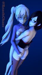 2girls 3d ass ass_grab female female_only half-dressed human multiple_girls reachchaos rooster_teeth ruby_rose rwby source_filmmaker weiss_schnee