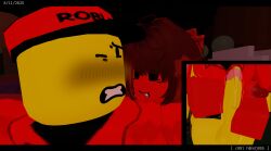 3d baronaces blush c00lgirll_(oc) commission elliot_(forsaken) forsaken forsaken_(roblox) gritted_teeth handjob handjob_from_behind leaking_precum penis precum red_hair red_skin request roblox roblox_game roblox_studio robloxian self_upload twitching twitching_penis yellow_skin