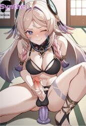 1futa ai_generated anal anal_object_insertion artist_name artist_signature balls bikini black_bikini blue_eyes blush braid breasts citlali_(genshin_impact) cleavage dildo dildo_riding erection futa_masturbation futa_sans_pussy futanari genshin_impact hair_ornament hi_res high_resolution highres hoyoverse indoors intersex large_breasts long_hair looking_at_viewer masturbation mihoyo navel object_insertion one_eye_closed patreon penis sex_toy smile solo squatting swimsuit synthed testicles twin_braids uncensored