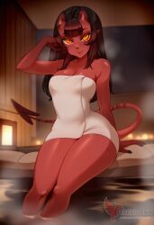 1girls 2d ai_generated ass big_ass black_hair breasts demon_girl demon_tail erophoenix female female_focus freckles full_body horns long_hair looking_at_viewer looking_back meru_(merunyaa) meruccubus_(merunyaa) nude patreon_username ponytail red_skin red_skinned_female small_breasts smile solo solo_female succubus sweat tail thick thick_thighs uncensored