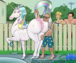 2018 anus ass biped digital_media_(artwork) dr_nowak equid equine female female_feral female_on_human feral genitals group hooves horn human human_on_feral interspecies male male_human male_on_feral mammal mythological_creature mythological_equine mythology outside pool pussy raised_tail tail tail_grab unicorn vulva zoophilia