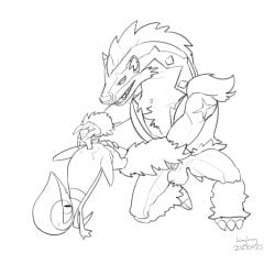 anal anal_sex bottle_in_ass dittolube duo feral generation_5_pokemon generation_8_pokemon holding_tail longlevy lube_bottle lube_in_ass male male/male nintendo obstagoon penetration pokemon pokemon_(species) snivy story story_at_source story_in_description tail upside-down