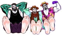 3boys alano_(just_dance) armpit armpit_peek arms_behind_head arms_up beard black_shirt blush bulge button_shirt clothed clothed_male collar explorer feet feet_fetish flexing flexing_muscles flushed flustered foot_fetish gay glove green_jacket hands_behind_head hat jacket just_dance male male_only moustache muscles no_sex orion_(just_dance) purple_glove purple_shirt rasputin_(just_dance) revealyoursins scarf shy shy_explorer shy_expression shy_male soles steamy_feet tagme