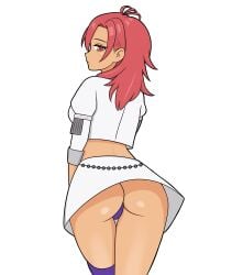 ass_focus clothed dark-skinned_female female fire_emblem fire_emblem:_three_houses frown hapi_(fire_emblem) looking_back magenta_eyes magenta_hair shiny_skin skirt thong yoshiogroove