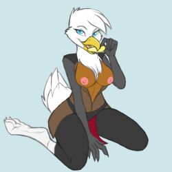 1:1 accipitrid accipitriform anthro avian beak bird breasts clothed clothing eagle evilymasterful feathers female food footwear hi_res legwear nipples non-mammal_breasts popsicle simple_background socks solo