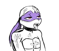 1boy 2019 anthro bandana blush cum cum_on_arm cum_on_chest cum_on_face cum_on_tongue donatello half-closed_eyes inkyfrog male male_only mask mole_(marking) partially_colored red_eyes reptile scalie shell simple_background solo teenage_mutant_ninja_turtles tongue tongue_out turtle white_background yaoi