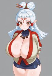 ai_generated artist_request cleavage female light_skin light_skinned_female paya_(the_legend_of_zelda) pointy_ears solo the_legend_of_zelda white_hair