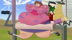 ass_cleavage bbw big_belly big_breasts bill_cipher butt_crack clothed disney disney_channel disney_xd fat fat_people_only flattened flattening gravity_falls hyper hyper_belly mabel_pines malleable pacifica_northwest straight_hair sweater theneverwere wendy_corduroy what wringing