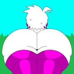 2d 2d_(artwork) arm_gloves ass ass_focus big_ass dr_gol. femboy femboy_focus gol_(dr_gol) grass looking_away lying lying_on_stomach male male_focus male_only original rear_view self_insert self_upload short_hair simple_background solo solo_focus thick_thighs thighhighs white_body white_hair white_skin