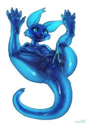 5_fingers 5_toes anthro anus black_nose blue_anus blue_body blue_clitoris blue_eyes blue_inner_labia blue_sclera blue_tail blue_urine blue_vulva bodily_fluids breasts clitoris eyelashes feet female female_anthro fingers genital_fluids genitals goo_creature hi_res humanoid_genitalia humanoid_vulva inner_labia lostgoose lying narrowed_eyes nipples nude on_back open_mouth open_smile peeing simple_background small_breasts smile solo spread_legs spreading tail toes urine urine_stream vulva watersports white_background