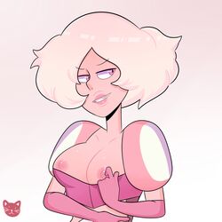 big_breasts breast_out breasts diamond_authority down_blouse erect_nipples female female_only gem_(species) hand_on_breast hand_on_stomach mochakitkat nipples pink_diamond_(steven_universe) pink_eyes pink_gloves pink_hair pink_lipstick pink_shirt pink_skin short_hair skinny smiling_at_viewer steven_universe thick_lips watermark