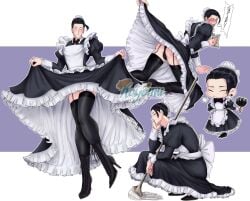 /// anger_vein ass balls balls_in_panties black_boots black_high_heel_boots black_high_heels black_panties blush blush_lines boots chibi chibi_style closed_eyes dress dress_lift dress_pull dress_up duster gay hair_bun hair_tied high_heel_boots high_heeled_boots high_heels jujutsu_kaisen koyomu lace-up_boots laced_boots laces maid maid_apron maid_dress maid_headdress maid_outfit maid_uniform male male_focus male_only mop mopstick multiple_poses on_knees panties satoru_gojo squatting suguru_geto thighhighs thighs tongue tongue_out unseen_character unseen_male_face