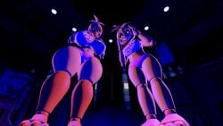 2girls 3d 3d_(artwork) 3d_background 3d_model 3d_render animatronic animatronic_female beak beakless chicken chicken_girl deathjax98 elevator elevator_interior female five_nights_at_freddy's five_nights_at_freddy's:_sister_location five_nights_at_freddy's_2 robot robot_girl scottgames toy_chica_(fnaf) toy_chica_(love_taste)