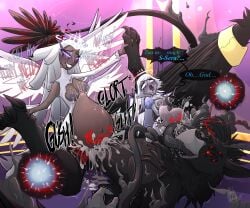 absurd_res ahe_gao angel angel_humanoid ankle_grab anthro areola ass balls belly_overhang big_areola big_breasts big_penis black_areola black_body black_fur black_nipples black_sclera blessed blessing blue_areola blue_eyes blue_nipples blue_sclera blush bodily_fluids bondage bondage bottomwear bound breast_lick breast_play breastfeeding breasts breed broken_halo brown_body brown_skin bubble canon_x_oc clothed clothing corruption cuff_(restraint) cum cum_bubble cum_in_vagina cum_inflated_belly cum_inside dark_body dark_skin demanding_sex demon dialogue digital_media_(artwork) dominant dominant_female draining draining_magic drooling ejaculation emily_(hazbin_hotel) english_text erection excessive_cum excessive_genital_fluids eye_roll eyebrows eyelashes feathered_wings feathers feet female female_orgasm female_penetrated fingers foot_grab forced forced_orgasm forced_to_cum_inside freckles fur genital_fluids genitals glowing glowing_eyes gold_(metal) gold_shackles good_and_evil grey_body group group_sex gryphon_demon gush_(sound_effect) gushing hair halo hazbin_hotel heart_symbol heaven hellaverse hi_res holy horn humanoid impregnation impregnation_request in_heat inflation inflation jewelry knot knot_sitting knotting lactating leg_grab licking light light_beam long_hair looking_pleasured lying makeup male male/female male_penetrating male_penetrating_female markings mascara mind_break mythological_creature mythology necklace nipples nude on_ground open_mouth oral orgasm orgasm_face overwhelmed ovum pants penetration penile penile_penetration penis penis_in_vagina potatonebula power_bottom profanity red_eyes restraints rough_sex running_makeup running_mascara saliva sera_(hazbin_hotel) seraph_(angel) sex shackled shackles shirt signature simple_background size_difference sloppy_seconds smile smoke sperm_cell submissive submissive_female submissive_male sunbeam sunlight swollen_belly tail tears tears_of_pleasure teeth tentacle tentacle_penetration tentacle_sex text thick_thighs threesome tight_fit tight_grip toe_grab tongue tongue_out topwear torn_clothing trio vaginal_fluids vaginal_penetration vaginal_penetration vaginal_squirting vulva wanting_more wings womb_tattoo zerva_von_zadok_(capesir)