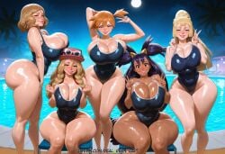 5girls ai_generated ass_bigger_than_head big_ass big_breasts big_thighs breasts breasts_bigger_than_head bust busty curvaceous curvy curvy_figure dark-skinned_female dark_skin enormous_ass enormous_breasts enormous_thighs female gigantic_ass gigantic_breasts gigantic_thighs hips huge_ass huge_breasts hyper_ass hyper_breasts hyper_thighs iris_(pokemon) kasumi_(pokemon) large_ass large_breasts light-skinned_female light_skin lillie_(pokemon) massive_ass massive_breasts massive_thighs mature mature_female may_(pokemon) multiple_girls plump_ass plump_breasts plump_thighs pokemon realgreenheart serena_(pokemon) slim_waist thick thick_hips thick_legs thick_thighs thighs thighs_bigger_than_head voluptuous waist wide_hips