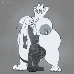 1boy 1girls 2025 anthro balls big_balls big_breasts big_penis breasts bunny bunny_boy bunny_costume bunny_ears bunny_humanoid cat_ears cat_girl cat_humanoid catgirl feline female furry furry_only gray_background large_penis larger_female male oc penis playbonnie3 smaller_male sprunki twitter_username vagina vaginal_penetration vaginal_sex wenda_(sprunki) white_body white_fur white_skin