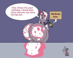 amazon_prime angel arm_sleeve arm_sleeves ass ass_focus big_ass big_booty big_booty_juice big_breasts big_butt birthday birthday_cake birthday_gift blind_peacock_draws_(artist) bottle bottle_in_hand bow bowtie breasts cake cake_frosting choke_collar close_up close_up_panel collar commentary_request contest_entry eye_patch eyepatch female frosting hazbin_hotel long_hair nrjnsfw pink_eyes pussy pussy_focus sitting sitting_on_cake sitting_on_desk text text_bubble vaggie vaggie_(hazbin_hotel) white_hair zoom_in