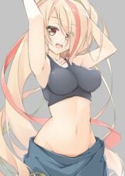 armpits arms_up blonde_hair nikaidou_saki saki_nikaido sukeban tagme tank_top zombie_land_saga