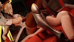 3d blonde_hair breasts brown_hair d.va duo female female_only lunawantsyou mercy overwatch yuri